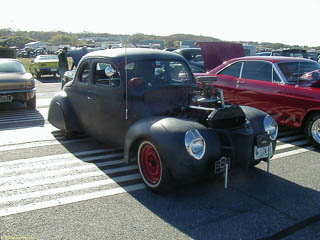 hot rod 1940 coupe with supercharged flathead V8 engine