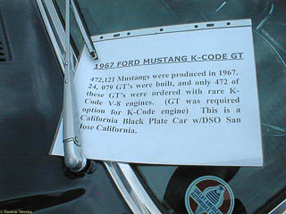 Sign with history of this "K code" Mustang