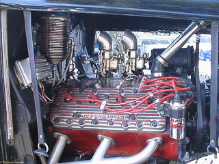 8BA engine with aluminum heads, dual carburetors and lots of shiny stuff
