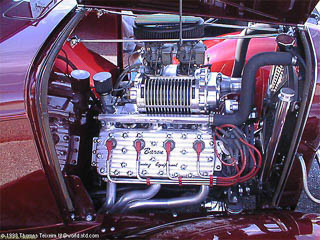 Left side view of Baron supercharger in a 1932 Ford coupe
