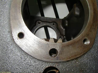 Close-up of rear of case showing cluster gear in the way