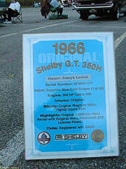 Sign with history of this 1966 Shelby GT350H