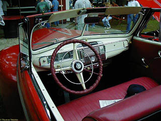 Steering wheel and dash of 1940's Plymouth convertible