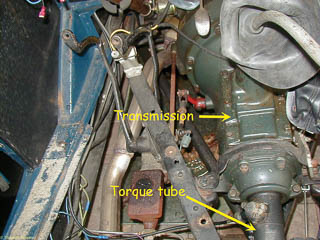Transmission and torque tube with floor board removed