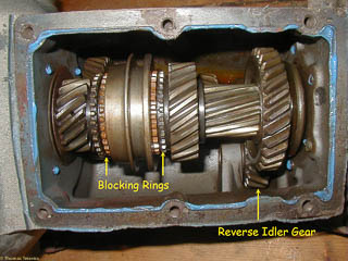 Top view of transmission with 1939 gears. Notice the different synchronizer on the left.